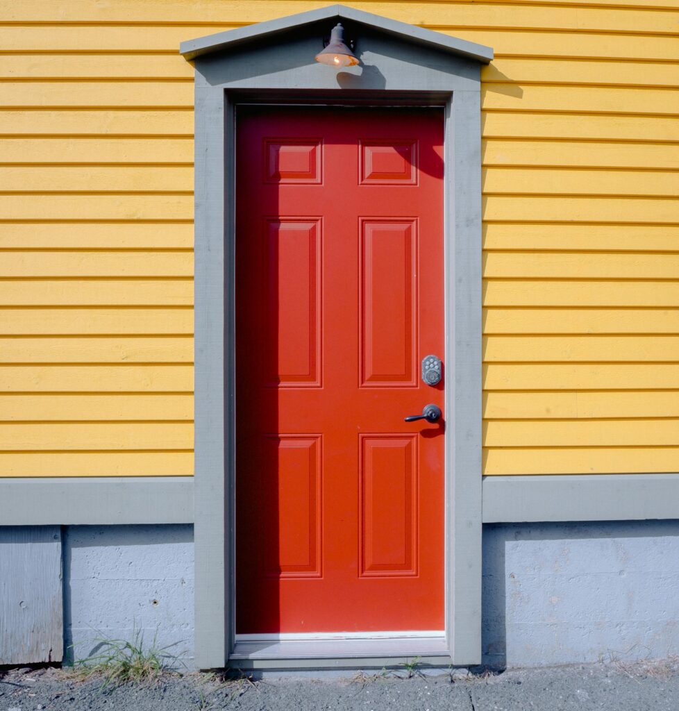 Closed Red Wooden Door